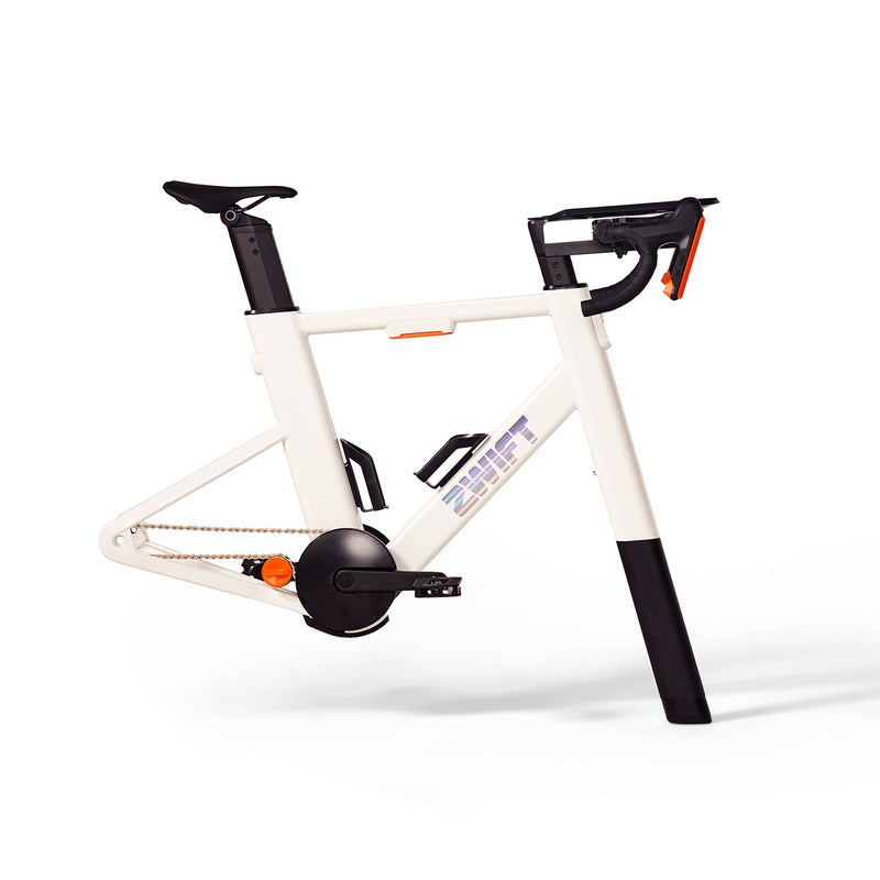 A white indoor cycling frame 